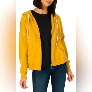Kut From The Kloth Convertible Sleeve Mustard Zip-Up Hoodie Size Medium NWT
